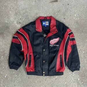Beautiful rare 90s leather Detroit Red Wings STARTER jacket.